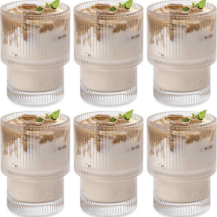 Glozini Waterglazen - 12 Stuks - Ribble Glas - 200ml - Geribbelde Glas - Stapelbaar - Waterglas - Water glazen - Cappucino, koude en warme dranken glazen