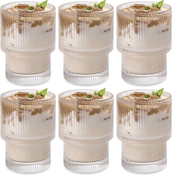 Glozini geribbelde waterglazen 200 ml – set van 12, stapelbaar