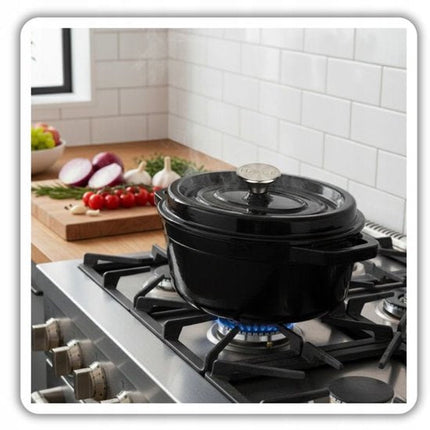 Hage - Gietijzeren Braadpan - Braadpan - Cast Iron Casserole met Deksel - Geëmailleerd - Geschikt voor Inductie & Oven - 2.85 Liter - 25.5 x 19.5 x 12.5 cm - Zwart