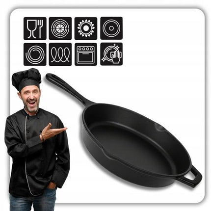 Hage - Gietijzeren Koekenpan - Geëmailleerde Bakpan - Inductie, Gas & Oven - Stevige Handgreep - Gelijkmatige Warmteverdeling - Duurzame Koekenpan voor Dagelijks Gebruik - Ø26cm - Matte Zwart