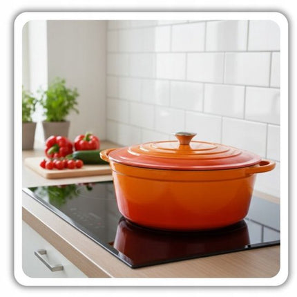 Hage - Braadpan - Geëmailleerde Gietijzeren Braadpan met Deksel - Oven & Inductie Geschikt - Voor Braden, Stoven en Ovenschotels - 6 Liters - 34 x 26 x 18 cm - Oranje