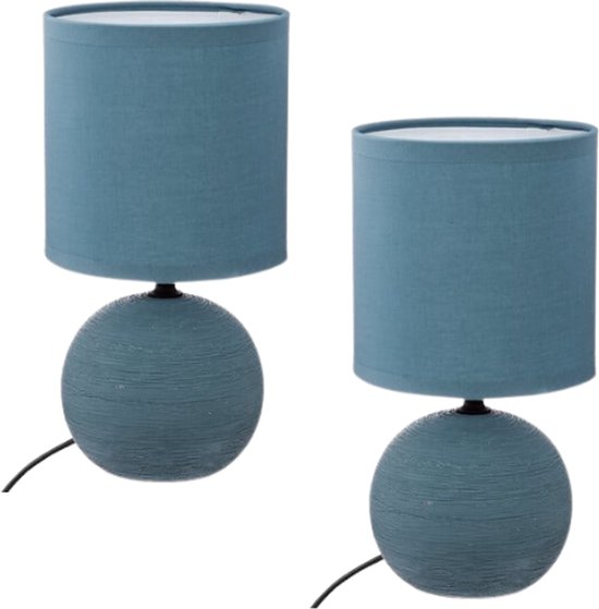 Timéo Bol Tischleuchte - Keramiklampe - 2er-Set - Moderne Tischlampe mit Kabel - Stimmungslicht für Wohnzimmer - Schlafzimmer - Büro - 25 cm Höhe