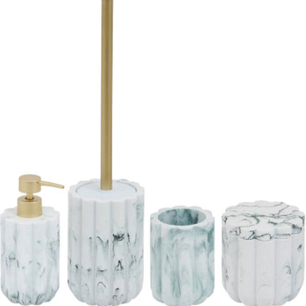Badkameraccessoireset - Moderne Badkameraccessoires - Zeepdispenser 230 ml - Tandenborstelhouder - Toiletborstel - Wattenbakje - Luxe Badkameraccessoires - Polyresin - Marmer Wit