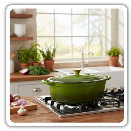 Hage - Gietijzeren Braadpan - Braadpan - Cast Iron Casserole met Deksel - Geëmailleerd - Geschikt voor Inductie & Oven - 6 Liter - 34 x 26 x 18 cm - Olijfgroen