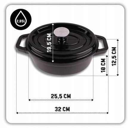Hage - 2 Delige Set - Gietijzeren Braadpannenset - 2,85 L + 6 L - Geëmailleerde Braadpannen met Deksel - Ovenschalen voor Brood, Vlees en Ovenschotels - Inductie - Dutch Oven - Zwart