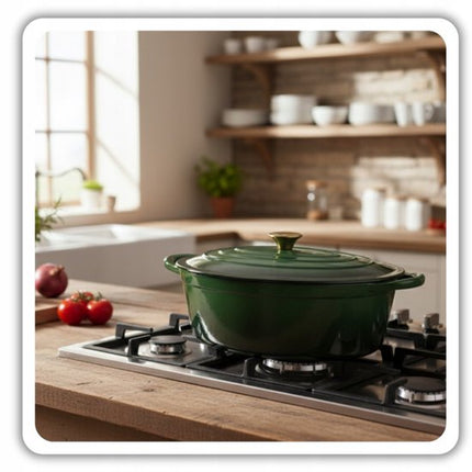 Hage - Gietijzeren Braadslede - Geëmailleerde Ovenbraadpan met Deksel - Voor Braden, Stoven & Ovenschotels - Geschikt voor Inductie, Gas & Oven - Inclusief Pannenhouder & Handbeschermers - 6 Liter - 34 x 26 x 18 cm - Flesgroen