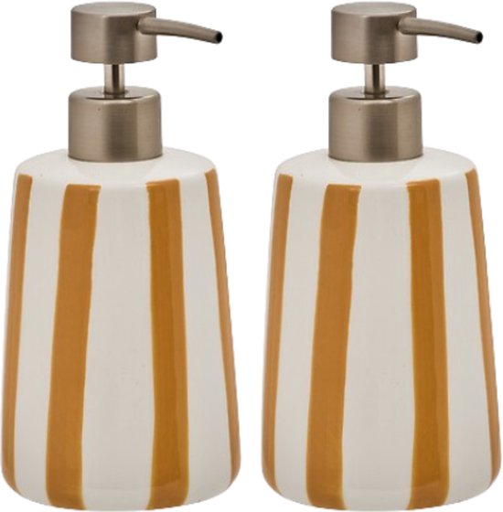 Strio zeepdispenser set van 2 – geel keramiek (dolomiet), 400 ml