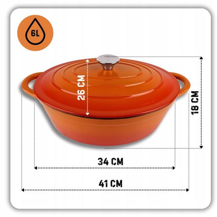 Hage - 3-Delig Keukenset - Ovenschaal 3,5 L - Gietijzeren Bakvorm met Emaille - Rechthoekige Braadschaal voor Oven - Vlees, Gebak en Ovenschotels - Stevige Bakschotel met Handgrepen - Gelijkmatige Warmteverdeling - Oranje