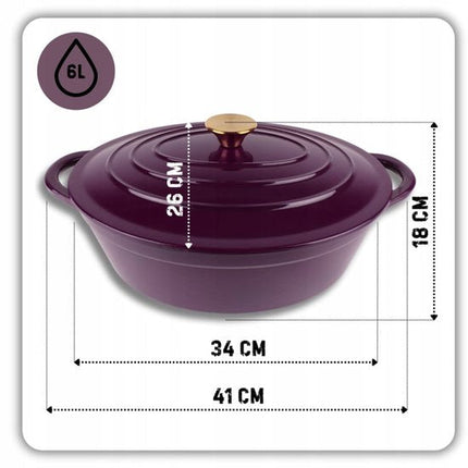 Hage - 3-Delig Gietijzeren Ovenset - 6L Braadslede met Deksel 34 cm & Bakvorm 3,5L 32x23,5 cm - Geëmailleerde Koekenpan 20 cm - Inductie, Gas & Oven - Voor Braden, Bakken & Ovenschotels - Aubergine
