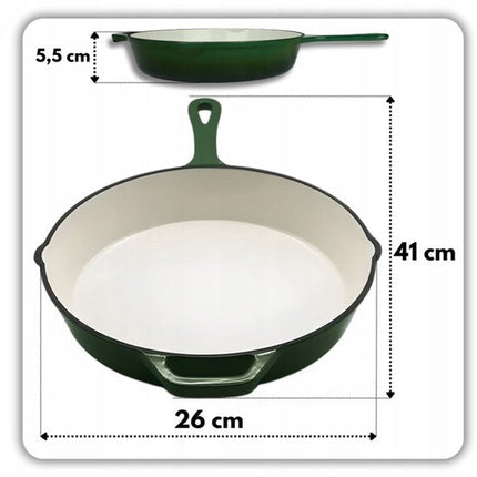 Hage - Gietijzeren Koekenpan - Geëmailleerde Bakpan met Hoge Rand - Inductie, Gas, Elektrisch & Ovenbestendig - Voor Bakken en Braden - Gelijkmatige Warmteverdeling - Ergonomisch Handvat - Ø26cm - Flesgroen