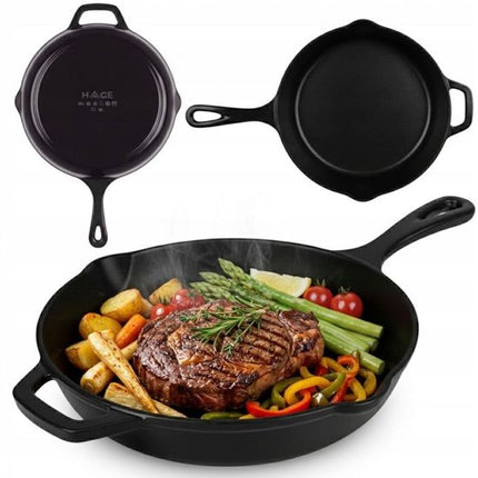 Hage - Gietijzeren Koekenpan - Geëmailleerde Bakpan - Inductie, Gas & Oven - Stevige Handgreep - Gelijkmatige Warmteverdeling - Duurzame Koekenpan voor Dagelijks Gebruik - Ø26cm - Matte Zwart