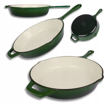 Hage - Gietijzeren Koekenpan - Geëmailleerde Bakpan met Hoge Rand - Inductie, Gas, Elektrisch & Ovenbestendig - Voor Bakken en Braden - Gelijkmatige Warmteverdeling - Ergonomisch Handvat - Ø26cm - Flesgroen