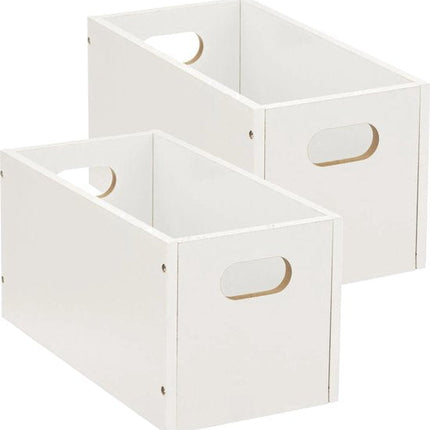 5five Opbergmand/kastmand van hout - 2x - wit - 7 Liter - 31 x 15 x 15 cm - Opbergboxen - Vakkenkast manden