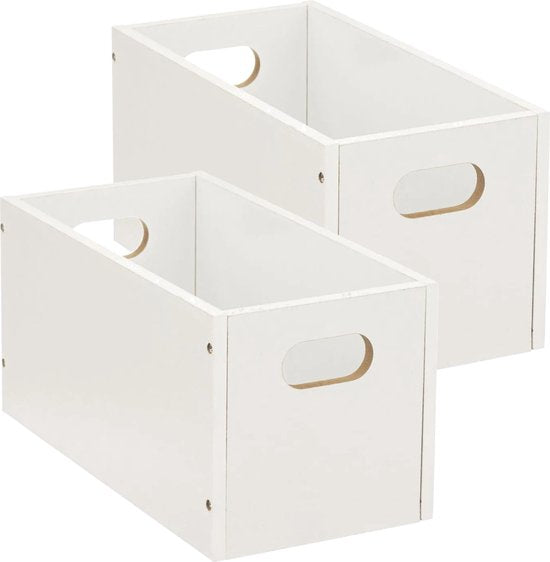5Five Aufbewahrungskorb / Regalkorb aus Holz - 2er-Set - weiß - 7 Liter - 31 x 15 x 15 cm - Aufbewahrungsboxen - Fächerregalkörbe