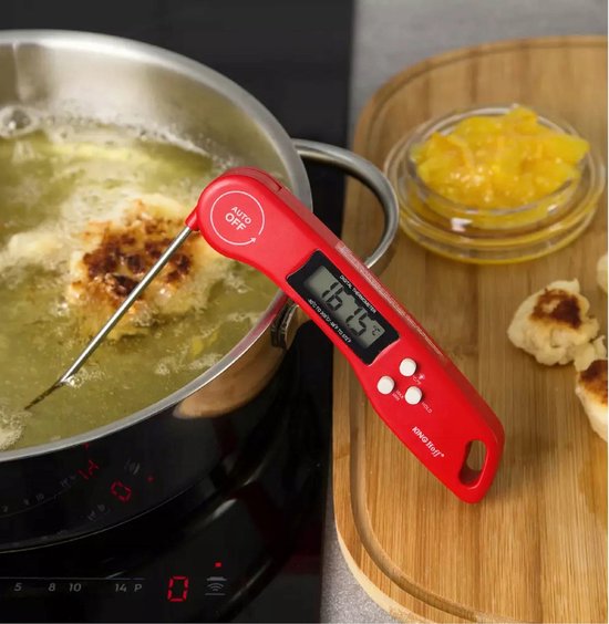 Kinghoff digitale thermometer voor keuken en BBQ – RVS-sonde, IP67, rood – foto 2