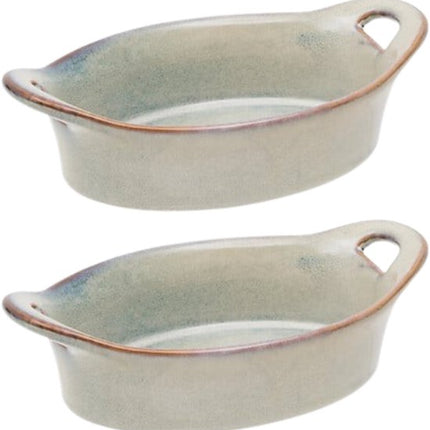 2-Delig Ovenschaal - Ovale Schalen - Serveerschalen - Stoneware Keramiek - Oven Magnetron Vaatwasser - 0.3L - 20.4 x 11,5 x 5.8 cm - Groen