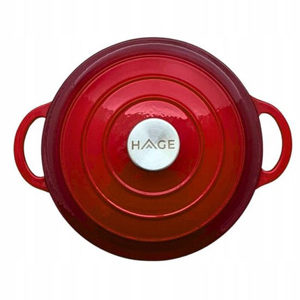 Hage - Braadpan - Geëmailleerde Gietijzeren Braadpan - Casserole - Geschikt voor Inductie, Gas & Oven - Inclusief Pannenonderzetter & Handgreepbeschermers - 5 Liter - Ø26 x 18 cm - Rood