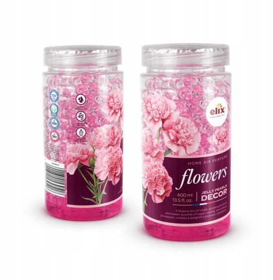 Elix - Jelly Pearls Geurparels - Luchtverfrisser - Gel Air Freshener - voor Interieur & Auto - Geurkorrels met Essentiële Oliën - Langdurige - 400ml - Flowers