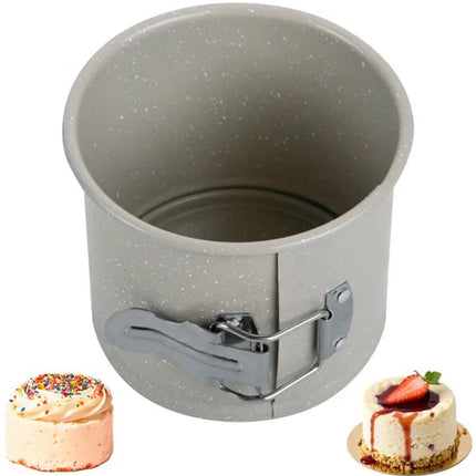 Bakvormen Set - Cakepan - 3-Delig Bakvormen Set - 26 x 11.5 x 7.5 cm Rechthoekige Baktray + Ø12cm Ronde Cakepan + 27.5cm Vierkante Bakvorm - Carbon Staal - Marmeren Anti-aanbaklaag - Beige-Grijs