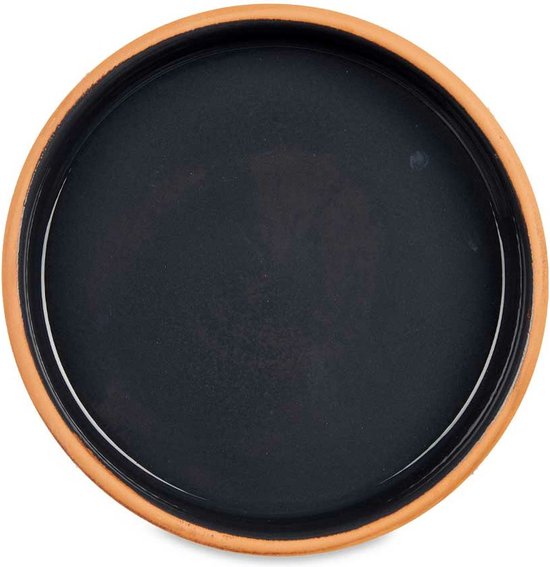 La Dehesa Tapas serveerschaal - 2x stuks - terracotta - zwart - D23 x H4 cm - hapjes serveren - ovenschaal - rond