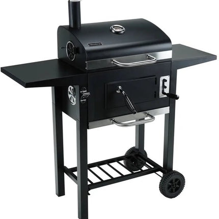 KINGHOFF Houtskoolbarbecue KH-2034 - BBQ met Deksel, Zijtafels en Wielen - 43 x 39,6 cm