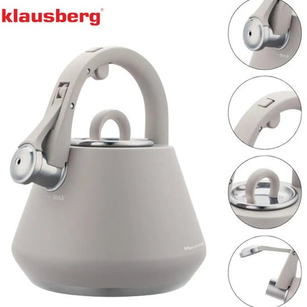 Klausberg 7949 - Fluitketel met fluit - 2.5 liter - RVS - Grijs