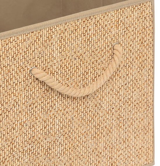 Stemy Opbergbox - Opbergmand met Touwgreep - Opvouwbare Storage Box - Rattan Look Kast Organizer - Decoratieve Opbergmand Doos met Handvat - Multifunctionele Opbergbox - voor Thuis & Woonkamer - Karton - 31 cm - Beige
