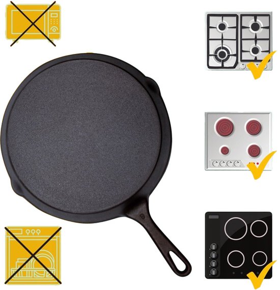 Hage - Gietijzeren Koekenpan - Cast Iron Frying Pan - Mini Bakpan - Natuurlijk Antiaanbak Effect - BBQ & Kampvuur - Voor Bakken, Braden, Grillen & Serveren - Ø20 x 4.5 cm - Zwart
