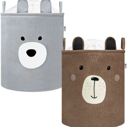SIPO Speelgoedmand - Opbergbak - Opbergmand - Set van 2 - Bruine Beer & Grijze Beer Design - Opvouwbare Katoen Mand - Voor Speelgoed & Kleding - XXL - 63 Liters - 40 x 40 x 50 cm - Bruin & Grijs