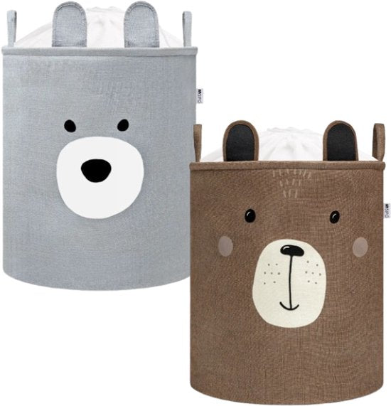 SIPO Spielzeugkörbe XXL – 2er-Set – Bären-Design – 63 L – Braun/Grau