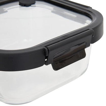 Vershoudbakjes - Set van 4 - Bewaarbakjes met Deksel - Magnetronbestendige Lunchbox - Voedselcontainer - Vierkante - 750ml - Borosilicaat Glas - 17.2 x 17.2 x 7.3 cm - Transparante en Zwart Deksel