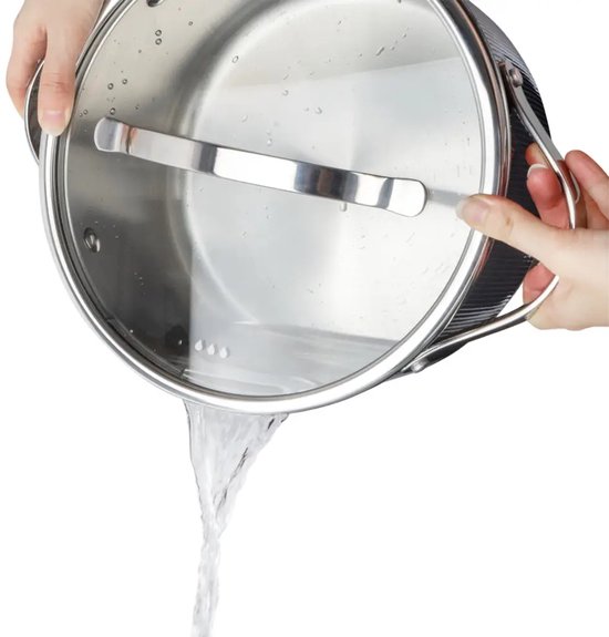 Vcasa kookpan 16 cm met afgietdeksel, 1,5 liter, 304 rvs, tri-ply, zilver