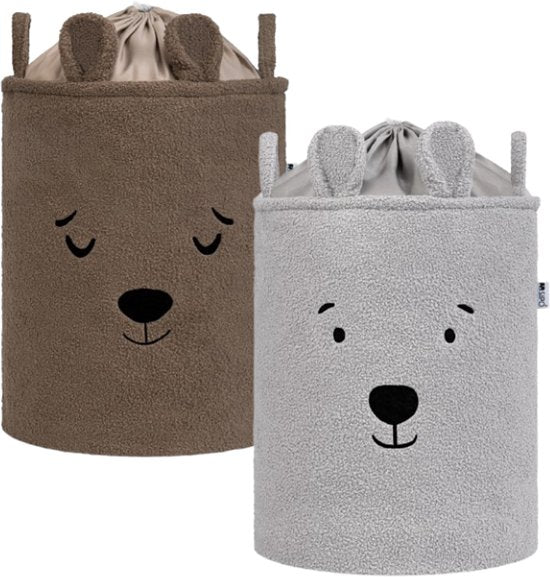 SIPO Spielzeugkörbe Bouclé – 2er-Set – Bären-Design – 43 L – Braun/Grau