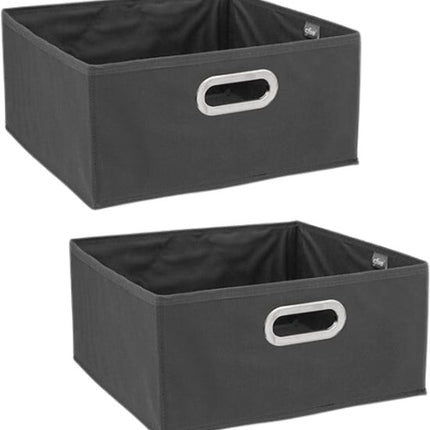 Opbergdoos - Opbergbox met Stoffen - Set van 2 - Praktische Opbergmand - voor Kast, Kleding en Accessoires - 31 x 31 x 15 cm - Donkergrijs