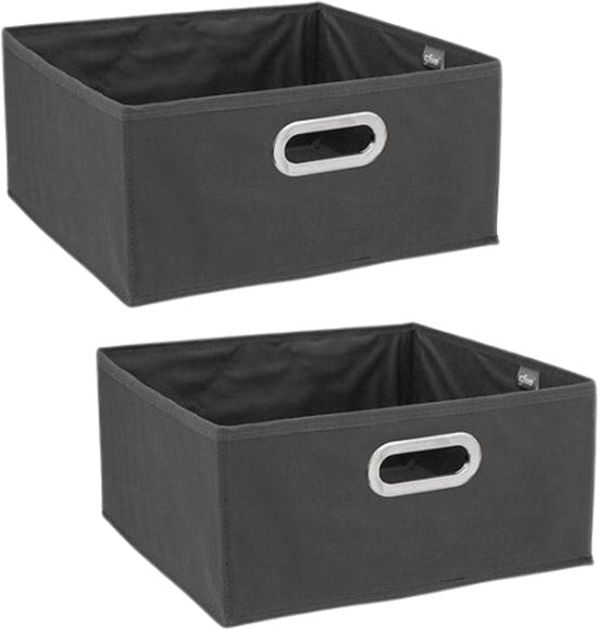 Opbergdoos - Opbergbox met Stoffen - Set van 2 - Praktische Opbergmand - voor Kast, Kleding en Accessoires - 31 x 31 x 15 cm - Donkergrijs