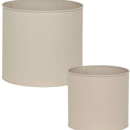 Aze Plantenbak Set - 2 Stuks - Moderne Plantenstandaard - Metalen Bloempotten op Standaard - Hoge Plantenpot Binnen - Bloempot Set met Waterafvoer - Ø30 x 44.3 cm - Beige