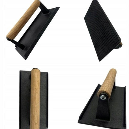 Hage - Hamburgerpers - Gietijzeren Burger Press - Smash Burger Press - Hamburgerpers met Houten Handgreep - Voor BBQ, Grill & Koekenpan - 20 x 10 cm - Zwart