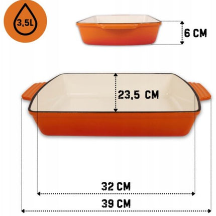 Hage - Gietijzeren Ovenschaal - Ovenschaal - Geëmailleerde Bakvorm - Voor Ovengerechten, Vlees, Taart en Ovenschotels - 3.5 Liters - 32 x 23.5 x 6 cm - Oranje