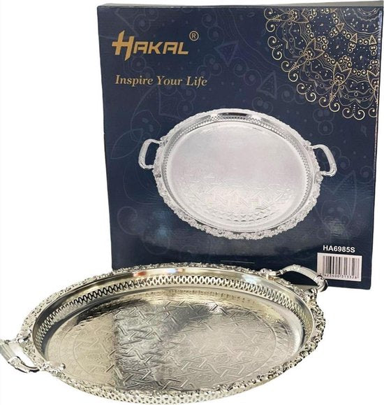 Marokkaans dienblad zilver, rond, 45 cm, rvs