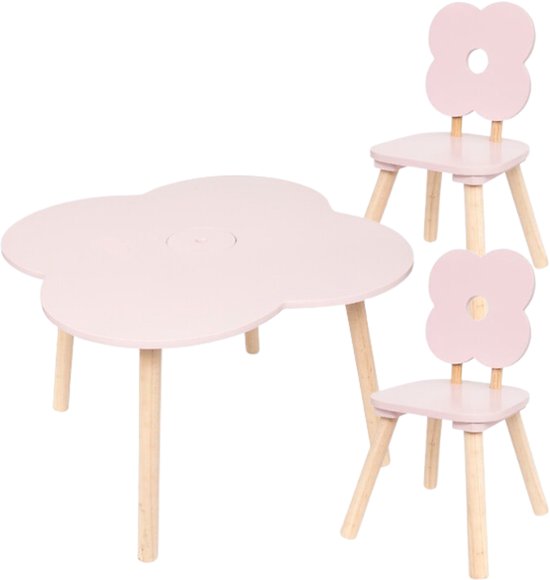 Douceur Blumen Kindermöbel - Kindermöbelset - Kindermöbel - 1 Tisch + 2 Stühle - Set für Kinder - MDF & Holz - Rosa