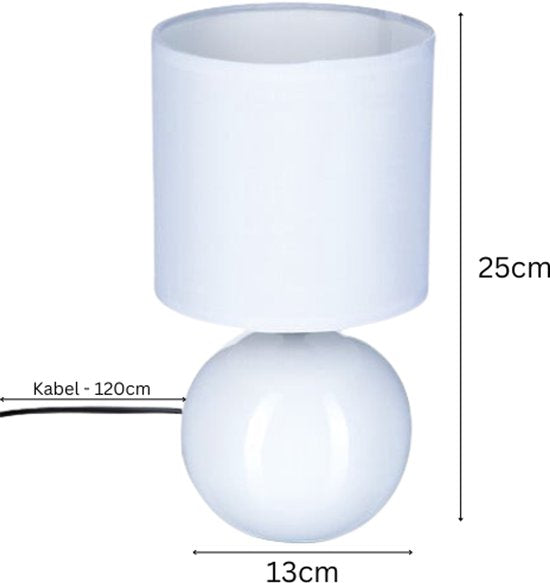 Timéo Bol Tischleuchte - Keramiklampe - 2er-Set - Moderne Tischlampe mit Kabel - Stimmungsbeleuchtung für Wohnzimmer - Schlafzimmer - Schreibtisch - 25 cm Höhe - Weiß