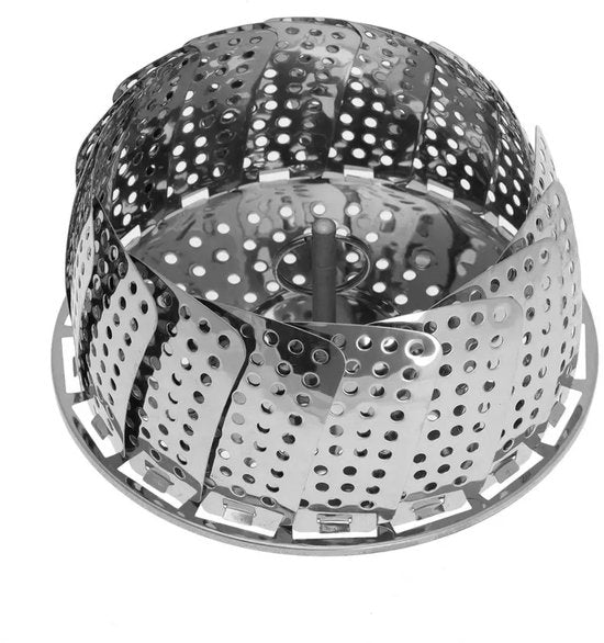 Dampfgarer-Einsatz – Dampfgarer-Set – 2-teilig – Dünsteinsatz für Gemüse – Faltbar – Edelstahl – Ø 24 cm & Ø 28 cm – Silber