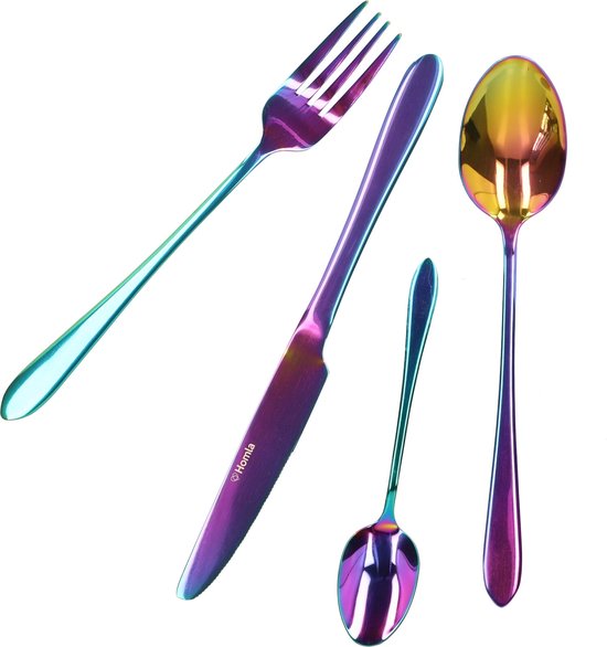 HOMLA - Abele Bestekset - 16-Delig Luxe Bestekset - Iridescent Cutlery Set - Modern Design Tafelbestek - Lepels, Vorken & Messen - RVS - Multicolor