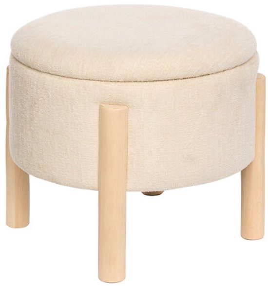 Atmosphera - Opbergkruk Elki Ø 45.5 cm Wit Chenille - 37 cm Hoog - met opbergruimte - Poef - Zitkrukje - Bijzettafel - Zitpoef