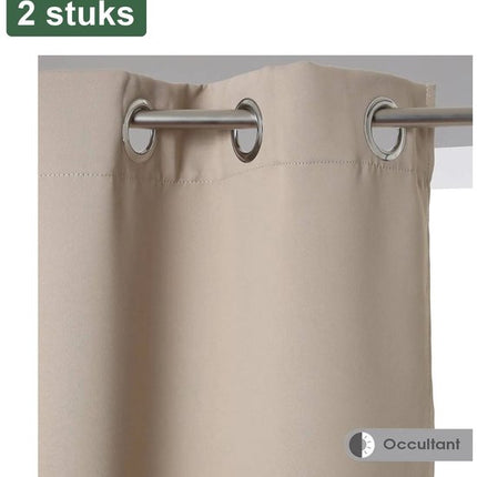 Atmosphera verduisterende gordijnen - set 4 stuks - B135 x L240 cm - beige - geplooid - met ringen - kant en klaar - Set van 2 gordijnen - Volledig verduisterend - Warmteregulerend