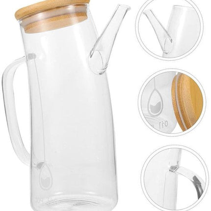 Glazen Olie- en Azijnfles met Houten Deksel – 550 ml – Handige Schenktuit & Modern Design