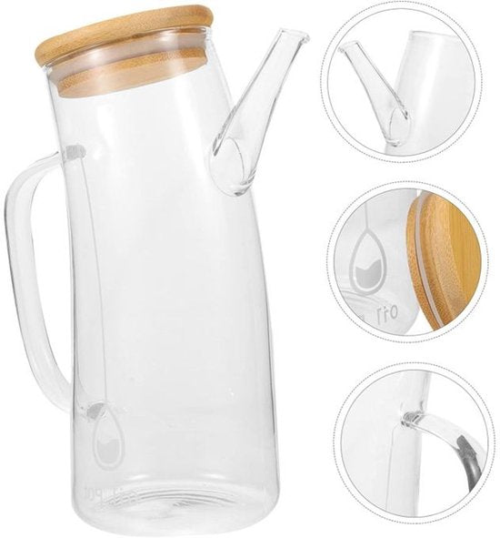 Glazen Olie- en Azijnfles met Houten Deksel – 550 ml – Handige Schenktuit & Modern Design