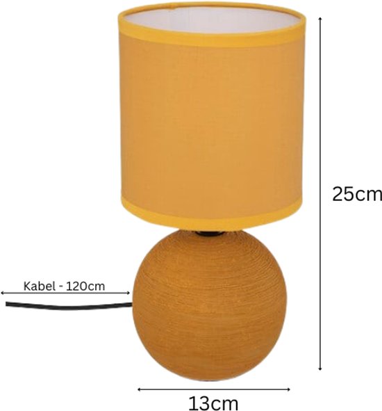 Timéo Bol Tischlampe – Keramiklampe – 2er-Set – Moderne Tischleuchte mit Kabel – Stimmungslicht für Wohnzimmer – Schlafzimmer – Schreibtisch – 25 cm Höhe – Gelb