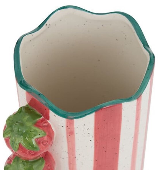 Atmosphera - Keramieken Vaas Fruity Multicolor - 23.5 cm Gestreept - Waterdicht - Aardbei - Strawberry - Vase