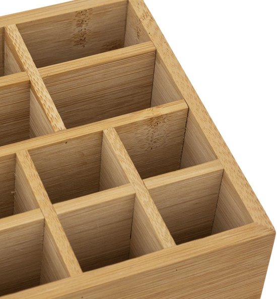 Make-up organizer 11 vakken met spiegel 24,5 x 8 cm van bamboe - Nagellak houder - Make-up houder - Organizers